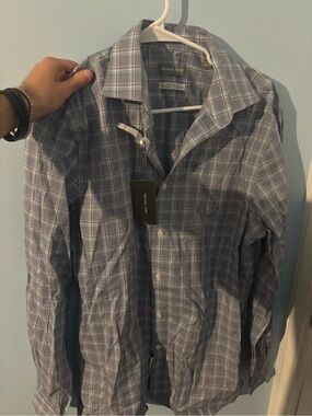 Michael Kors Blue Plaid Button-Up Shirt men’s medium